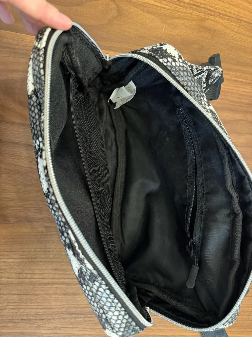 Tushbaby The Pack Snake Print Crossbody Baby Bag in Black & Gray